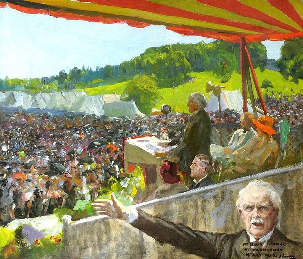 Lloyd George si rivolge a un raduno liberale a Waddesdon, 14 luglio 1928